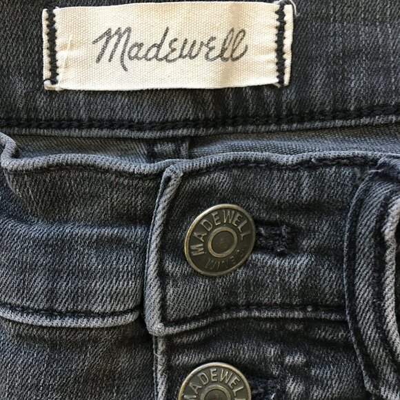 MADEWELL Dark Gray 9" High Rise Skinny Frayed Hem Button Fly 5 Pocket Jeans - Picture 2 of 12